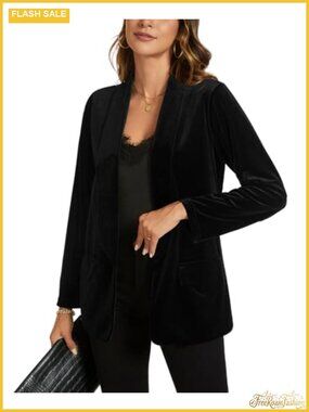Velvet Blazer Women Lapel Button Long Sleeve Suit Jacket Workwear